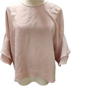 ZARA Woman Pale Pink Ruffle‎ Short Sleeve Top Dressy Romantic Womens Medium M